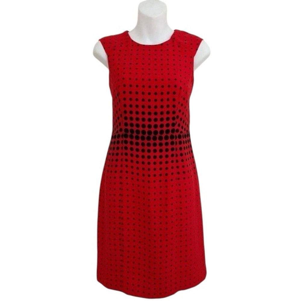 Womens Size 8 J. Crew Red Black Modern Polka Dot Print Knee-Length Dress